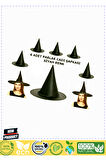 Halloween Siyah Renk Parlak Dralon Cadı Şapkası Yetişkin Ve Çocuk Uyumlu 6 Adet Kız Erkek Çoc