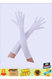 Beyaz Renk Dirseğe Kadar Uzun Kumaş Eldiven 40cm Kız Erkek Çocuk Oyuncakları Eğitici Oyuncakl