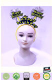 Happy Birthday Püsküllü Neon Sarı Renk Doğum Günü Tacı 22x19cm Kız Erkek Çocuk Oyuncakları Eğ