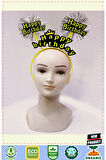 Happy Birthday Püsküllü Neon Sarı Renk Doğum Günü Tacı 22x19cm Kız Erkek Çocuk Oyuncakları Eğ