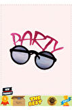 Party Yazılı Simli Pembe Renk Parti Gözlüğü 15x7cm Kız Erkek Çocuk Oyuncakları Eğitici Oyunca