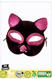 Siyah Renk Pembe Simli Süet Kedi Maskesi 18x14cm Kız Erkek Çocuk Oyuncakları Eğitici Oyuncakl