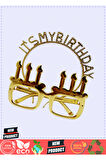 İt&#39;s My Birthday Yazılı Taç Ve Mum Şekilli Gözlük Seti Altın Renk Kız Erkek Çocuk Oyuncak