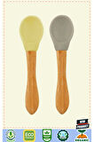 OiOi Bambu Saplı Silikon Mama Kaşığı 2li Mellow Yellow / PowderGrey 1 Gram Kız Erkek Çocuk Oyuncakla