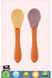 OiOi Bambu Saplı Silikon Mama Kaşığı 2li Mellow Yellow / PowderGrey 1 Gram Kız Erkek Çocuk Oyuncakla