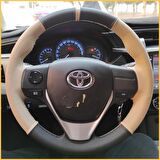 Toyota Corolla 2013-2018 Araca Özel Direksiyon Kılıfı (Bej Siyah)