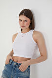 Wearflawless Kadın 2'li Adet Fitilli PAMUKLU Örme Kaşkorse Crop Bluz Atlet