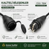 Elektrikli Araç Şarj Uzatma Kablosu,%100 Bakır 3x4 mm², Topraklı EV Şarj ve Güç Uzatma Kablosu, Kalın Kesit Profesyonel Kullanım (25 METRE)