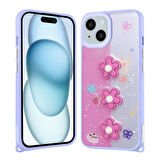 Forzacase iPhone 14 ile uyumlu Cute Serisi Parlayan Simli Kabartma Figürlü Kılıf