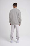 Unisex Biskilet Yaka Üç İplik SweatShirt - Gri