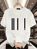 AICG Ön Arka Baskılı Bisiklet Yaka Kadın Oversize Bisiklet Yaka T-shirt - Beyaz