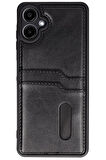 Samsung Galaxy A06 Kılıf Sara Kartvizitli Deri Kılıf - Siyah