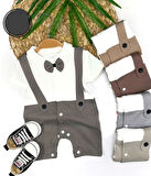 Lenaca 3-6-9-12 Ay Papyon Detaylı Çizgili Salopet Görünümlü Erkek Bebek Tulumu