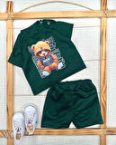 Lenaca 9-12-18-24 Ay Dansçı Ayıcık Baskılı Şortlu Kısa Kollu Tişört 2li Erkek Bebek Takımı