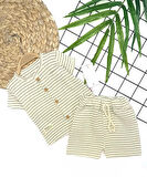 Lenaca 9-12-18-24 Ay Düğme Detaylı Çizgili Müslin Kumaş Yazlık 2li Erkek Bebek Takımı