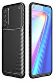 Realme 7 Kılıf Auto Focus Karbon Kapak - Siyah