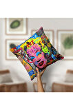 Kırlent Kılıfı Neon Yazılar Kadın Pop Art Desenli Dijital Baskılı