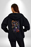 Batman Kötü Karakterler Joker Penquen Diğerleri Kadın Erkek Siyah Kapüşonlu Fermuarlı Baskılı Hırka Sweatshirt