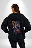 Batman Kötü Karakterler Joker Penquen Diğerleri Kadın Erkek Siyah Kapüşonlu Fermuarlı Baskılı Hırka Sweatshirt