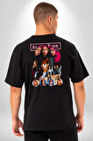 Blackpink Müzik Grubu  Pamuklu Kadın Erkek Oversize Sırt Dijital Baskılı Siyah T-shirt