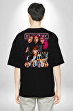 Blackpink Müzik Grubu  Pamuklu Kadın Erkek Oversize Sırt Dijital Baskılı Siyah T-shirt