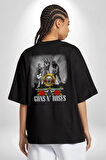 Guns N Roses Rock Grubu Logo Pamuklu Kadın Erkek Oversize Sırt Dijital Baskılı Siyah T-shirt