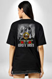 Guns N Roses Rock Grubu Logo Pamuklu Kadın Erkek Oversize Sırt Dijital Baskılı Siyah T-shirt