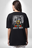 Guns N Roses Rock Grubu Logo Pamuklu Kadın Erkek Oversize Sırt Dijital Baskılı Siyah T-shirt