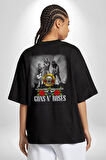 Guns N Roses Rock Grubu Logo Pamuklu Kadın Erkek Oversize Sırt Dijital Baskılı Siyah T-shirt