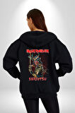 İron Maiden Heavy Metal Grup Kadın Erkek Siyah Kapüşonlu Fermuarlı Baskılı Hırka Sweatshirt