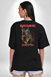İron Maiden Heavy Metal Grup Pamuklu Kadın Erkek Oversize Sırt Dijital Baskılı Siyah T-shirt