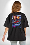 Kara Şimşek Knight Rider Pamuklu Kadın Erkek Oversize Sırt Dijital Baskılı Siyah T-shirt