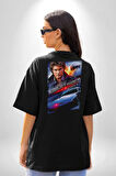 Kara Şimşek Knight Rider Pamuklu Kadın Erkek Oversize Sırt Dijital Baskılı Siyah T-shirt