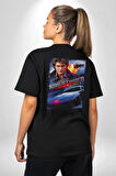 Kara Şimşek Knight Rider Pamuklu Kadın Erkek Oversize Sırt Dijital Baskılı Siyah T-shirt