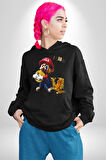 Bitcoin Super Mario Oyun Kadın Erkek  Siyah Kapüşonlu Sweatshirt Hoodie