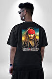 Karayip Korsanları Pamuklu Kadın Erkek Oversize Sırt Dijital Baskılı Siyah T-shirt