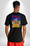 The Flintstones Taş Devri Pamuklu Kadın Erkek Oversize Sırt Dijital Baskılı Siyah T-shirt