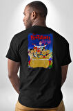 The Flintstones Taş Devri Pamuklu Kadın Erkek Oversize Sırt Dijital Baskılı Siyah T-shirt
