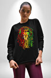Bob Marley Aslan Kadın Erkek Siyah Sweatshirt 