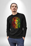 Bob Marley Aslan Kadın Erkek Siyah Sweatshirt 