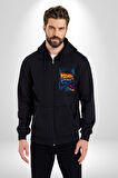 Back To The Future Trilogy  Kadın Erkek Siyah Kapüşonlu Fermuarlı Baskılı Hırka Sweatshirt