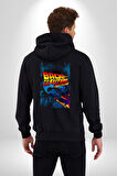 Back To The Future Trilogy  Kadın Erkek Siyah Kapüşonlu Fermuarlı Baskılı Hırka Sweatshirt