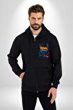 Back To The Future Trilogy  Kadın Erkek Siyah Kapüşonlu Fermuarlı Baskılı Hırka Sweatshirt