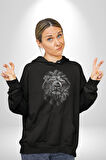 Aslan Karizma Sert Bakış Kadın Erkek  Siyah Kapüşonlu Sweatshirt Hoodie