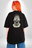 Messi Spor Futbol Kahramanı Pamuklu Kadın Erkek Oversize Sırt Dijital Baskılı Siyah T-shirt