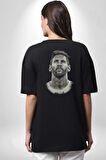 Messi Spor Futbol Kahramanı Pamuklu Kadın Erkek Oversize Sırt Dijital Baskılı Siyah T-shirt