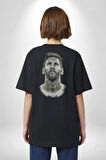Messi Spor Futbol Kahramanı Pamuklu Kadın Erkek Oversize Sırt Dijital Baskılı Siyah T-shirt
