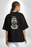 Messi Spor Futbol Kahramanı Pamuklu Kadın Erkek Oversize Sırt Dijital Baskılı Siyah T-shirt