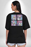 Daisy Duck Mutlu Sinirli Düşünceli Aşık Pamuklu Kadın Erkek Oversize Sırt Dijital Baskılı Siyah T-shirt