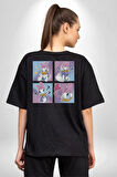 Daisy Duck Mutlu Sinirli Düşünceli Aşık Pamuklu Kadın Erkek Oversize Sırt Dijital Baskılı Siyah T-shirt